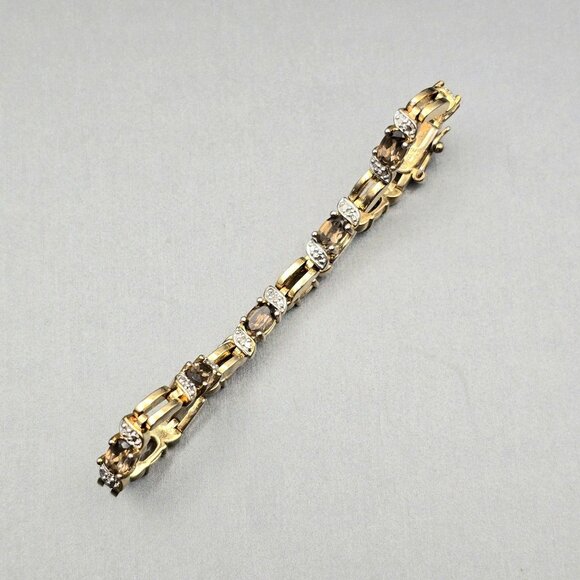 Smoky & Clear Quartz Tennis Bracelet 7.5" Gold Vermeil over Sterling Silver 13g - Picture 3 of 16